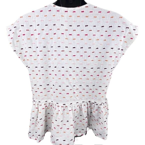 Madewell Peplum Crossover Short Sleeve Ivory Top Rainbow Clipdot Women’s S NWT - Picture 6 of 10